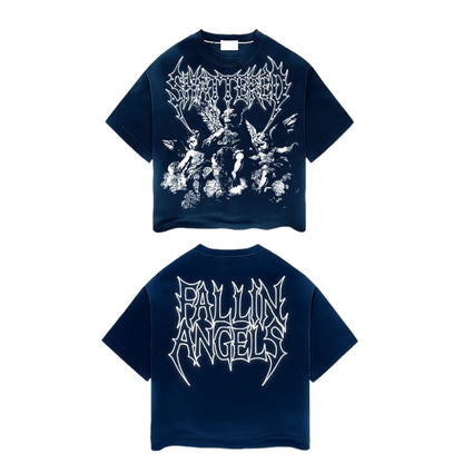 Shattered Hearts Fallen Angels Tee - Navy, front and back catalog views