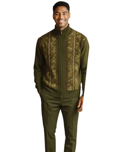 Silver Silk Suede Embroidered Zip Sweater