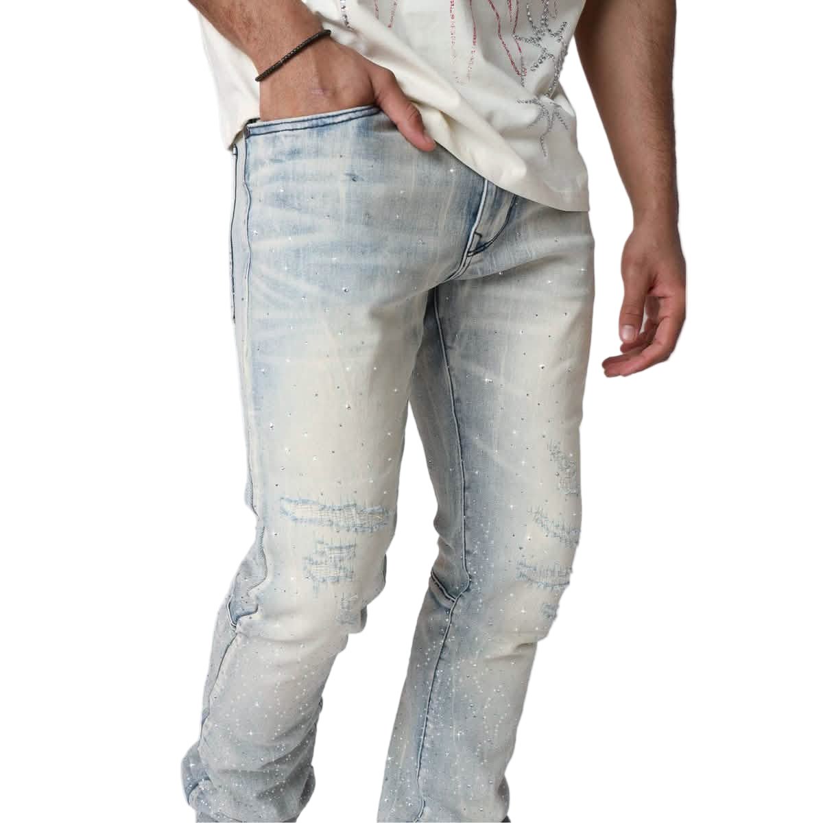 Smoke Rise All Rhinestone Jean from On Time Fashions – Jeans by New World Creation, Birmingham AL’s 1 fashion store and premier destination for streetwear, suits, kids fashion, and big & tall