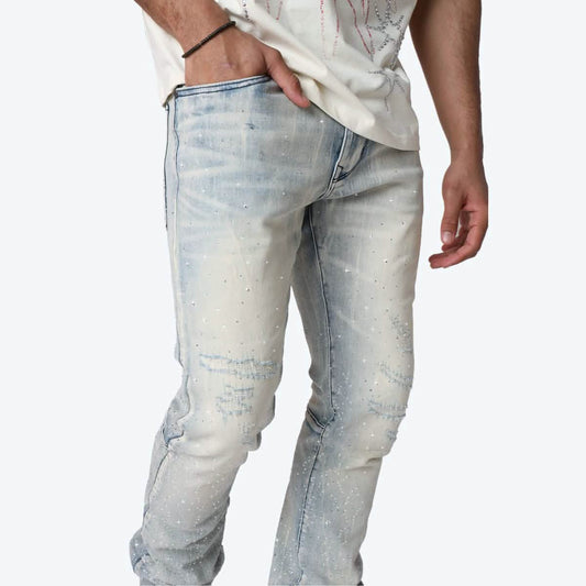 Smoke Rise All Rhinestone Jean showcasing premium streetwear from Birmingham, Alabama. Shop online or in-store at 1564 Montclair Road.