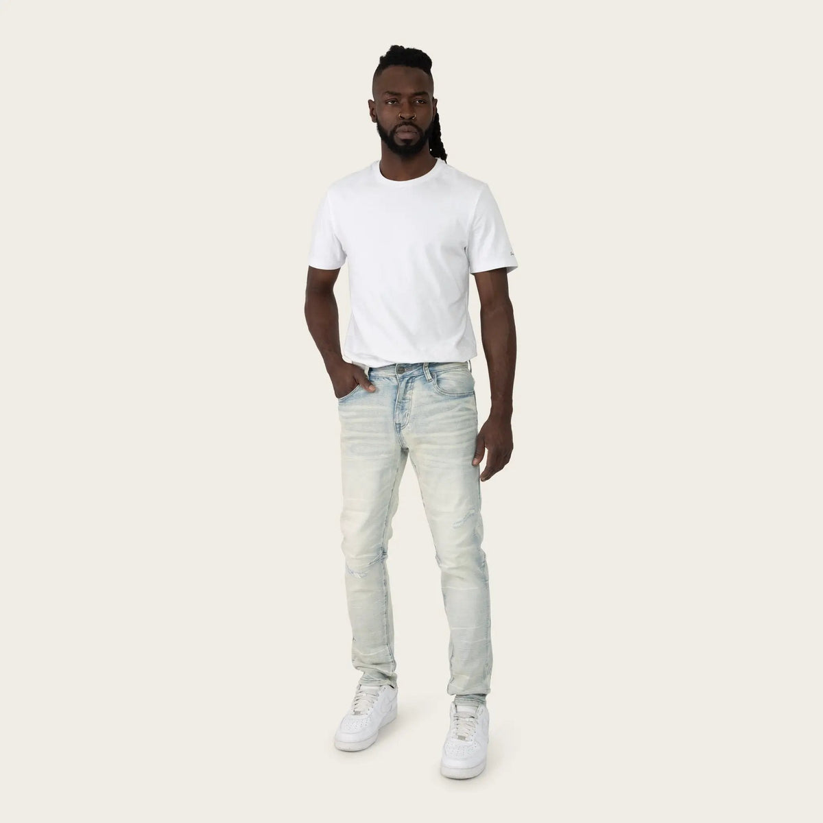 Smoke Rise Crystal Effect Washed Slim Fit Jeans