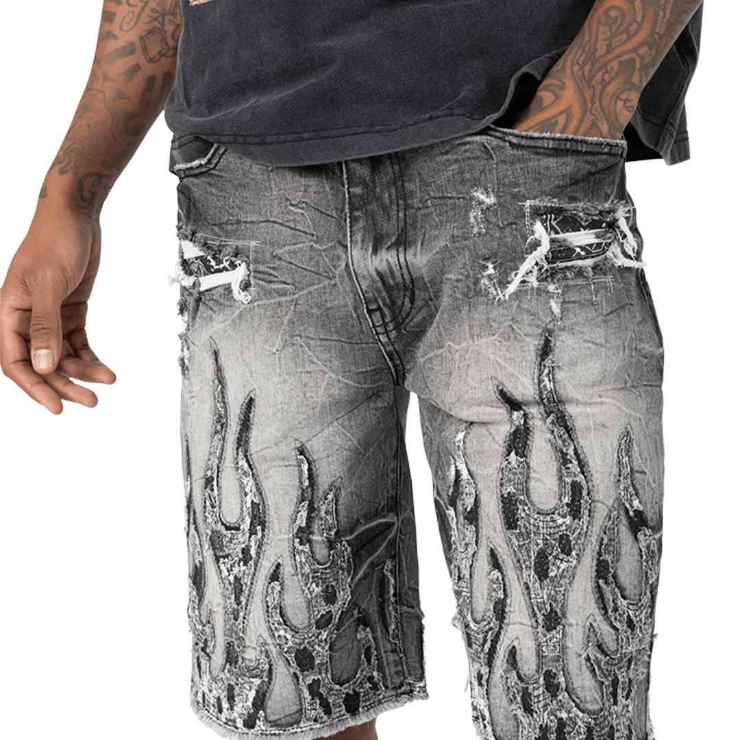Smoke Rise Flame Denim Shorts from On Time Fashions â€“ by On Time Fashions Birmingham, Birmingham ALâ€™s 1 fashion store and premier destination for streetwear, suits, kids fashion, and big & tall