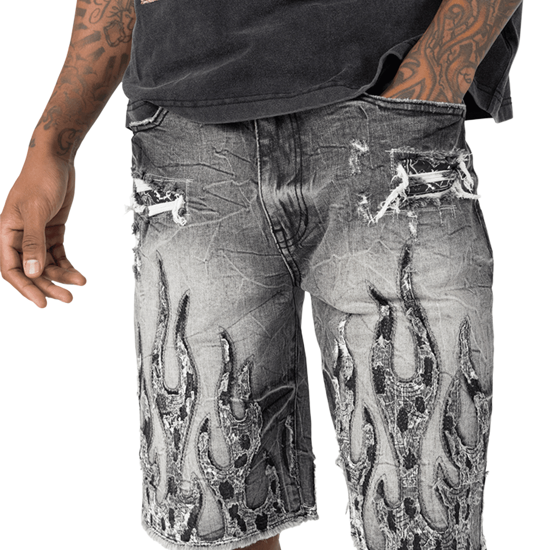 Smoke Rise Flame Denim Shorts from On Time Fashions – by On Time Fashions Birmingham, Birmingham AL’s 1 fashion store and premier destination for streetwear, suits, kids fashion, and big & tall