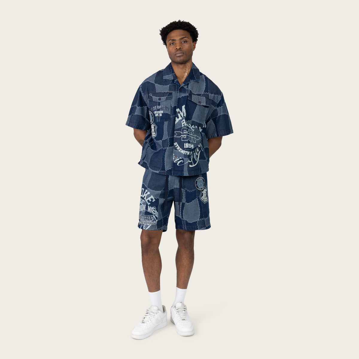 Smoke Rise Brotherhood Denim Short Set - Nautical Blue - full matching outfit