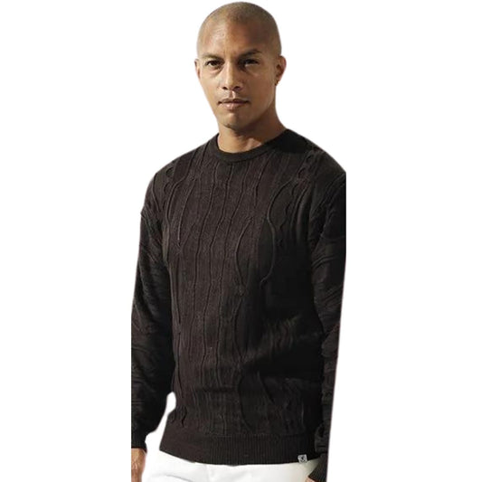 Stacy Adams cable knit crewneck sweater in Mahogany brown