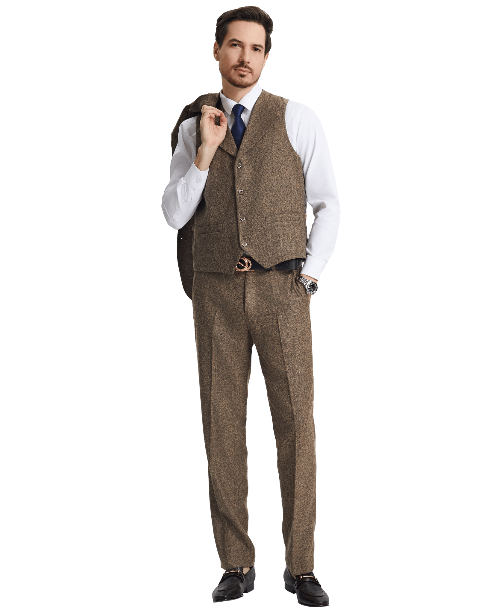 Stacy Adams Hybrid-Fit Vested Suit, Brown Tweed from On Time Fashions – Mens Suits by Stacy Adams, Birmingham AL’s 1 fashion store and premier destination for streetwear, suits, kids fashion, and big & tall