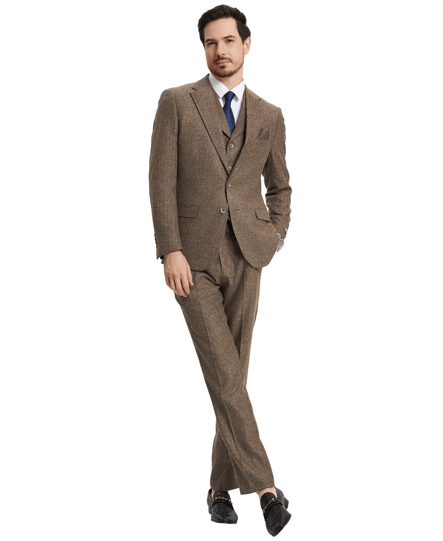 Stacy Adams Hybrid-Fit Vested Suit, Brown Tweed from On Time Fashions – Mens Suits by Stacy Adams, Birmingham AL’s 1 fashion store and premier destination for streetwear, suits, kids fashion, and big & tall