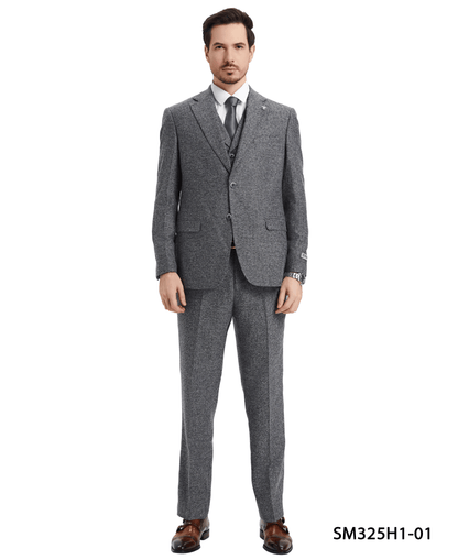 Stacy Adams Hybrid-Fit Vested Suit, Grey Tweed from On Time Fashions – Mens Suits by Stacy Adams, Birmingham AL’s 1 fashion store and premier destination for streetwear, suits, kids fashion, and big & tall