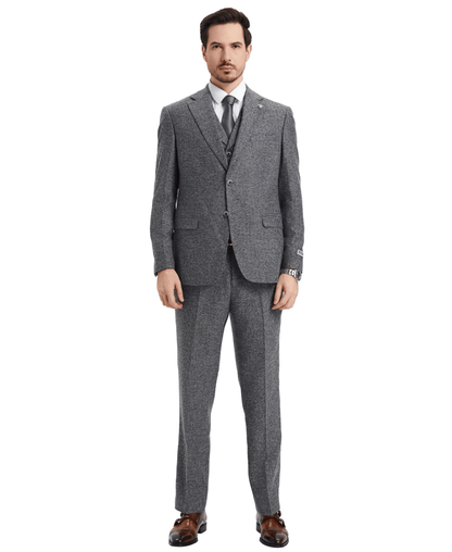 Stacy Adams Hybrid-Fit Vested Suit, Grey Tweed from On Time Fashions – Mens Suits by Stacy Adams, Birmingham AL’s 1 fashion store and premier destination for streetwear, suits, kids fashion, and big & tall