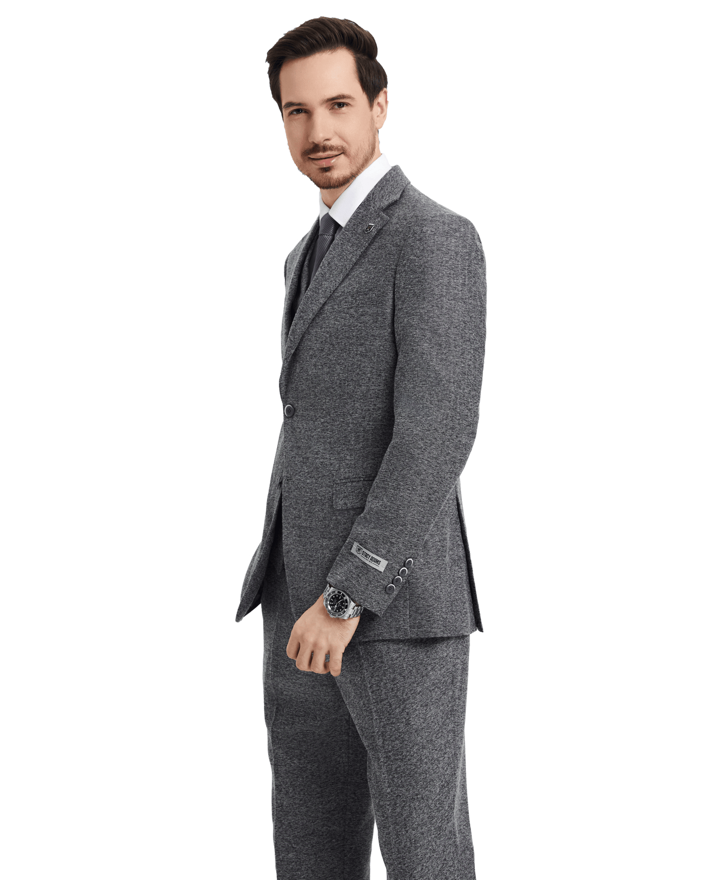Stacy Adams Hybrid-Fit Vested Suit, Grey Tweed from On Time Fashions – Mens Suits by Stacy Adams, Birmingham AL’s 1 fashion store and premier destination for streetwear, suits, kids fashion, and big & tall