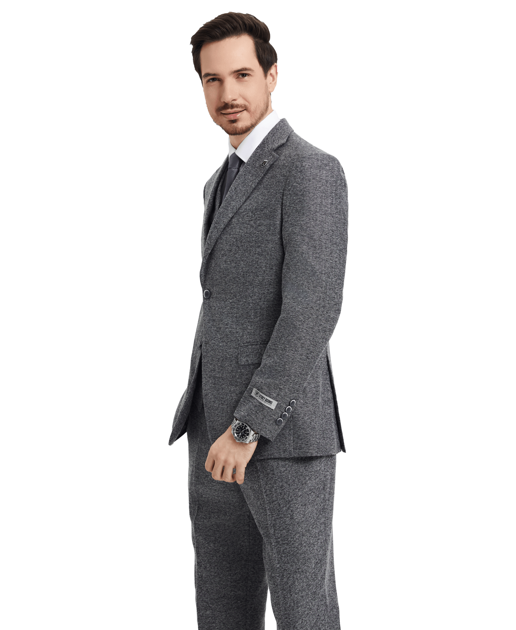 Stacy Adams Hybrid-Fit Vested Suit, Grey Tweed from On Time Fashions – Mens Suits by Stacy Adams, Birmingham AL’s 1 fashion store and premier destination for streetwear, suits, kids fashion, and big & tall