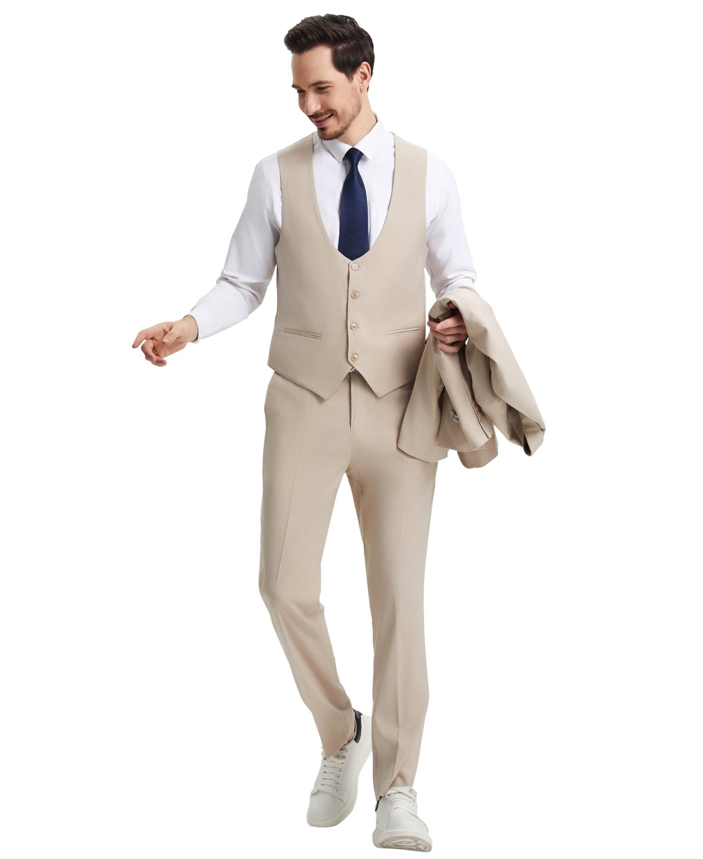 Stacy Adams Hybrid-Fit Vested Suit w/ U-Shaped Vest, Tan from On Time Fashions – Mens-suit by Stacy Adams, Birmingham AL’s 1 fashion store and premier destination for streetwear, suits, kids fashion, and big & tall