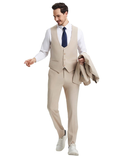 Stacy Adams Hybrid-Fit Vested Suit w/ U-Shaped Vest, Tan from On Time Fashions – Mens-suit by Stacy Adams, Birmingham AL’s 1 fashion store and premier destination for streetwear, suits, kids fashion, and big & tall