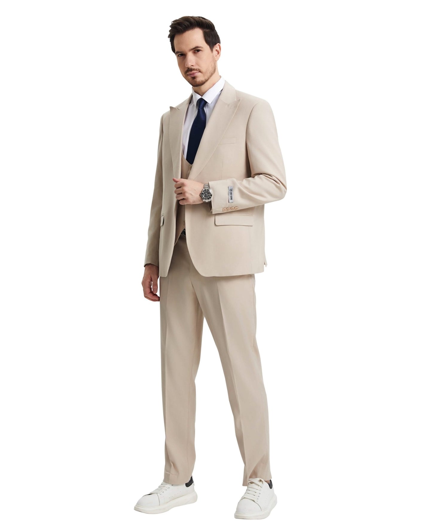 Stacy Adams Hybrid-Fit Vested Suit w/ U-Shaped Vest, Tan from On Time Fashions – Mens-suit by Stacy Adams, Birmingham AL’s 1 fashion store and premier destination for streetwear, suits, kids fashion, and big & tall
