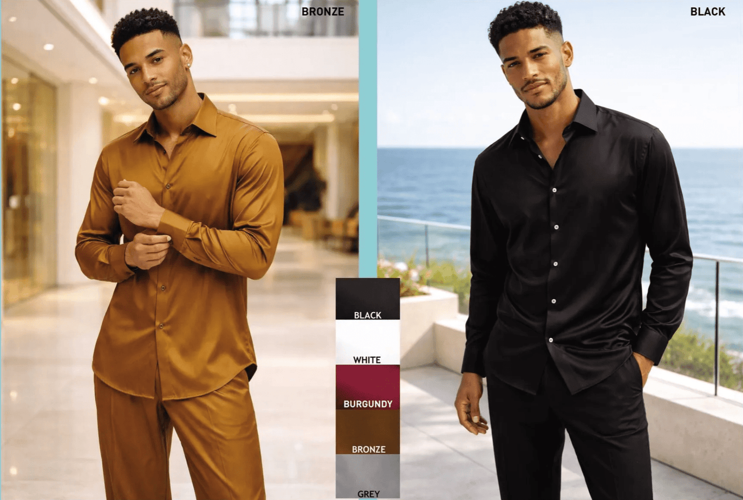 Stacy Adams Satin Shirt – 29000 from On Time Fashions – Dress Shirt by Stacy Adams, Birmingham AL’s 1 fashion store and premier destination for streetwear, suits, kids fashion, and big & tall