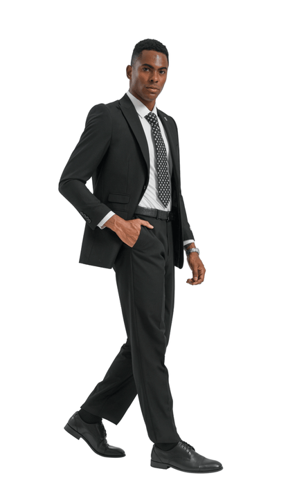 Stacy Adams Solid 2pc. Wide Leg Suit – SM085W from On Time Fashions – Mens-Suits by Suits America, Birmingham AL’s 1 fashion store and premier destination for streetwear, suits, kids fashion, and big & tall