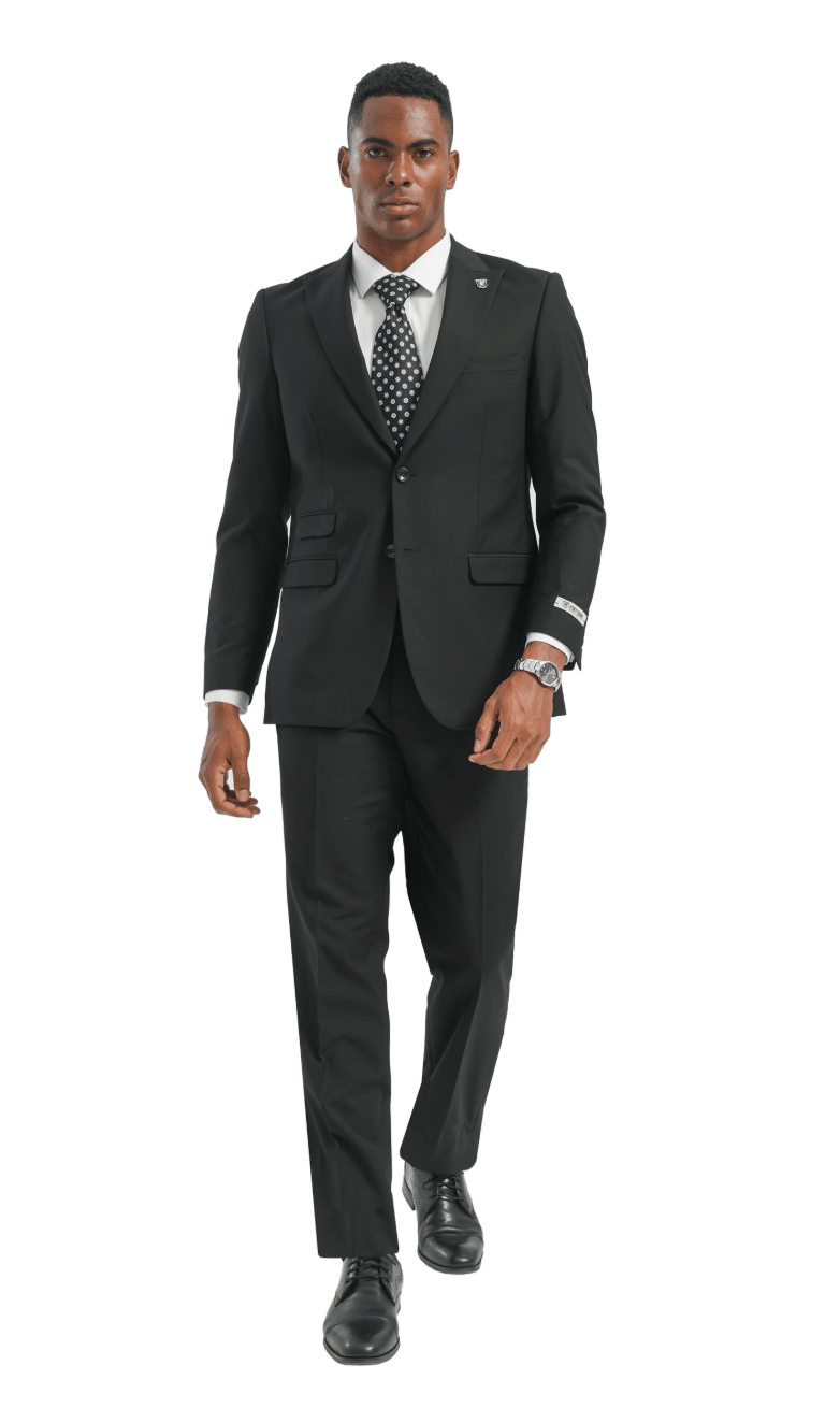 Stacy Adams Solid 2pc. Wide Leg Suit – SM085W from On Time Fashions – Mens-Suits by Suits America, Birmingham AL’s 1 fashion store and premier destination for streetwear, suits, kids fashion, and big & tall