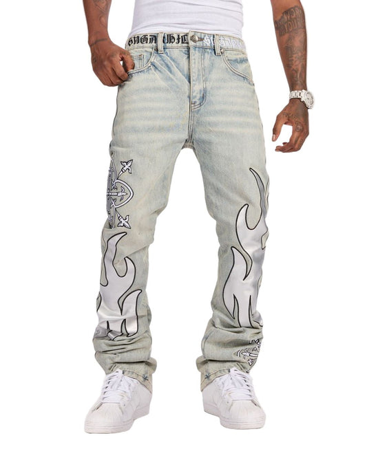 Sugarhill "Liver" Stacked Jeans from On Time Fashions – Jeans by Sugarhill Apparel, Birmingham AL’s 1 fashion store and premier destination for streetwear, suits, kids fashion, and big & tall