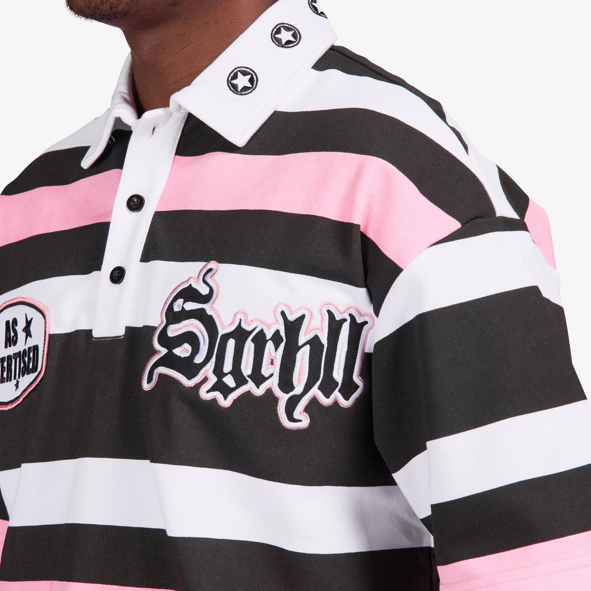 Sugarhill Bermuda Polo Shirt, Pink/Black, collar and chest detail
