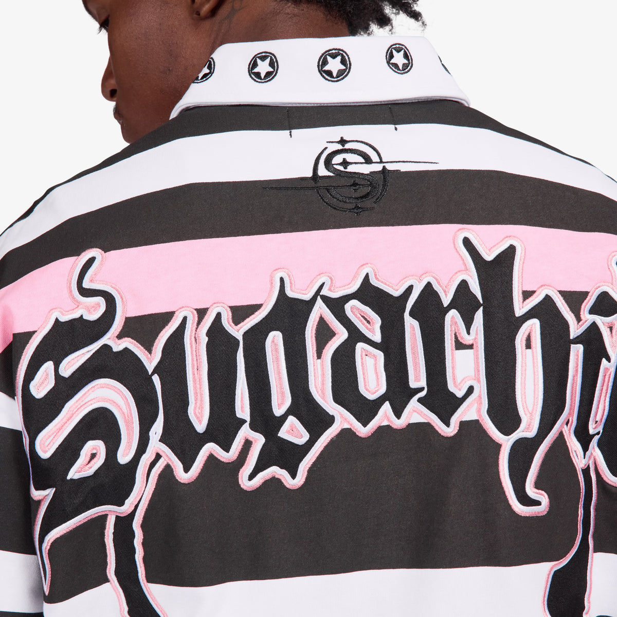 Sugarhill Bermuda Polo Shirt, Pink/Black, back graphic detail