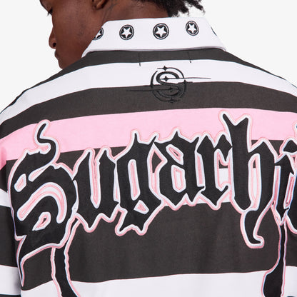 Sugarhill Bermuda Polo Shirt, Pink/Black, back graphic detail