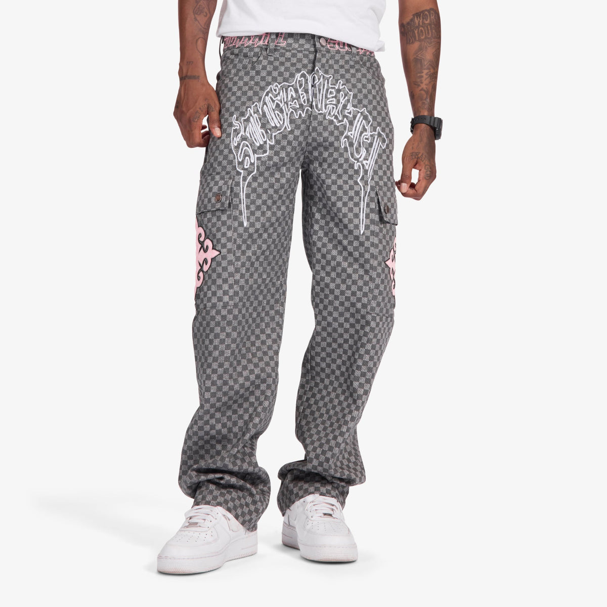 Sugarhill Darling Cargo Pants, Pink/Gray, front on model