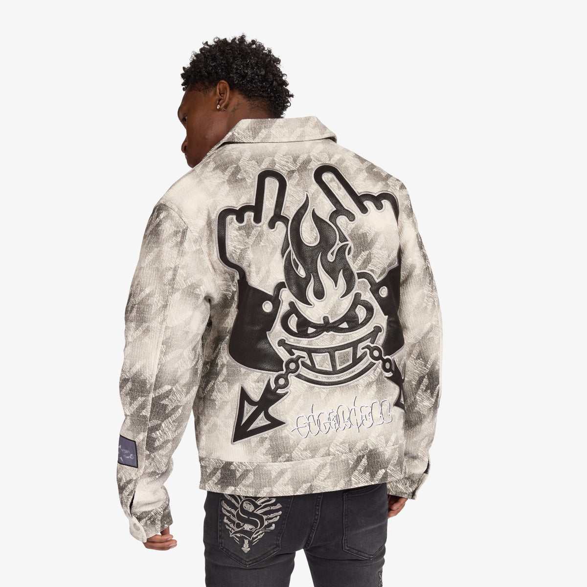 Sugarhill "Franz" Trucker Jacket, Gray, back on model
