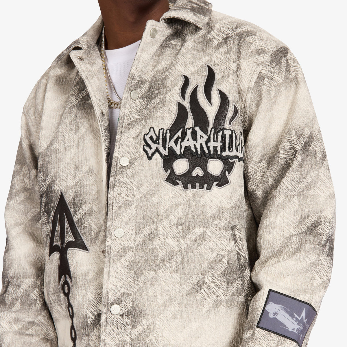 Sugarhill "Franz" Trucker Jacket, Gray, chest detail