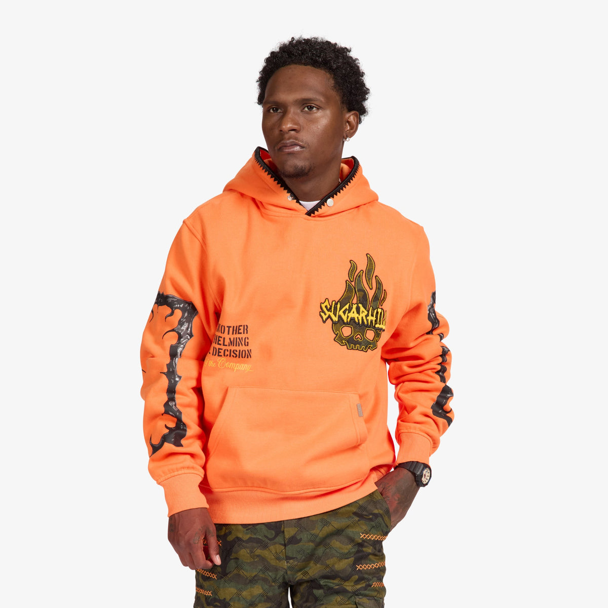 Sugarhill "Franz" Hoodie, Orange, front on model