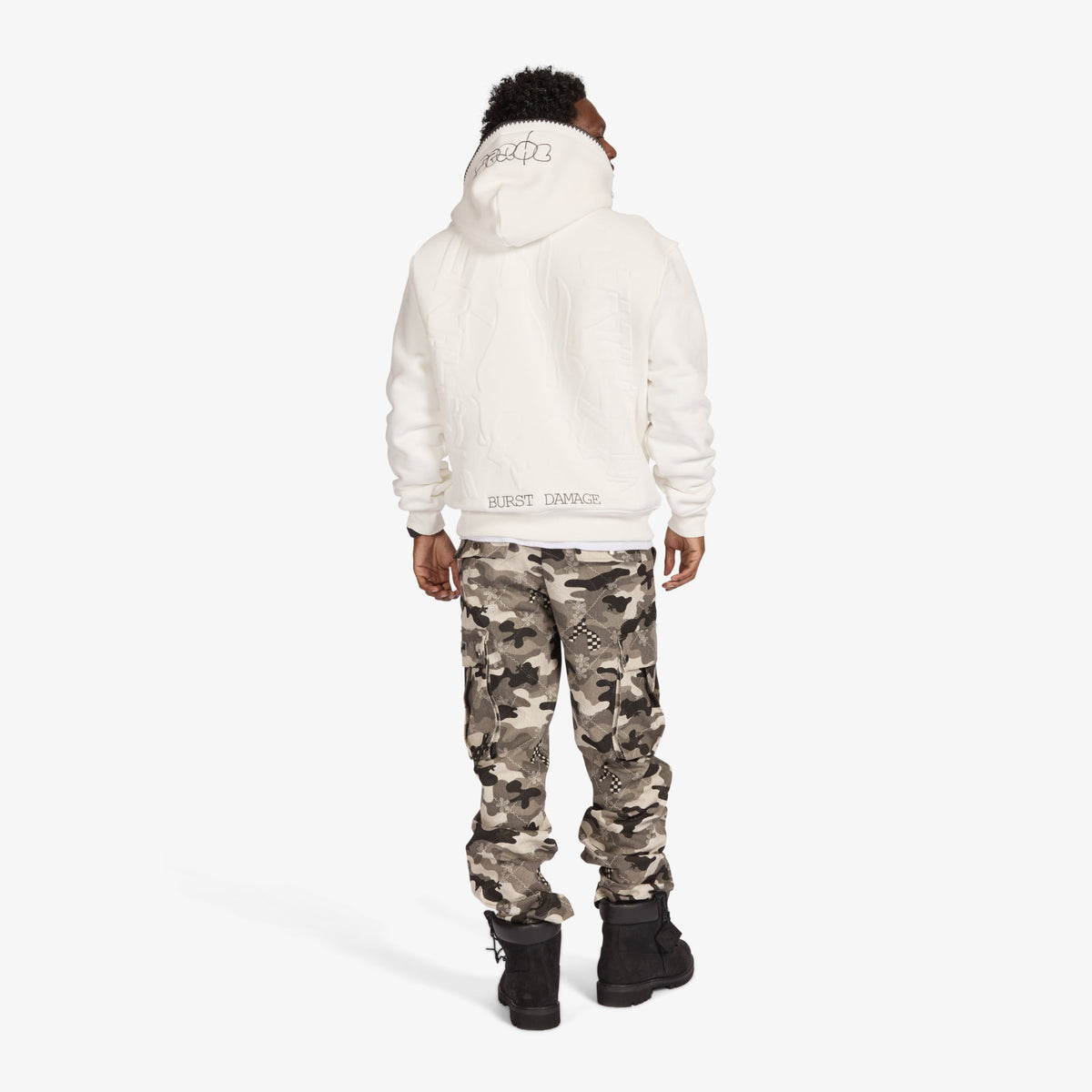 Sugarhill "Staring" Embossed Hoodie, White, back fit