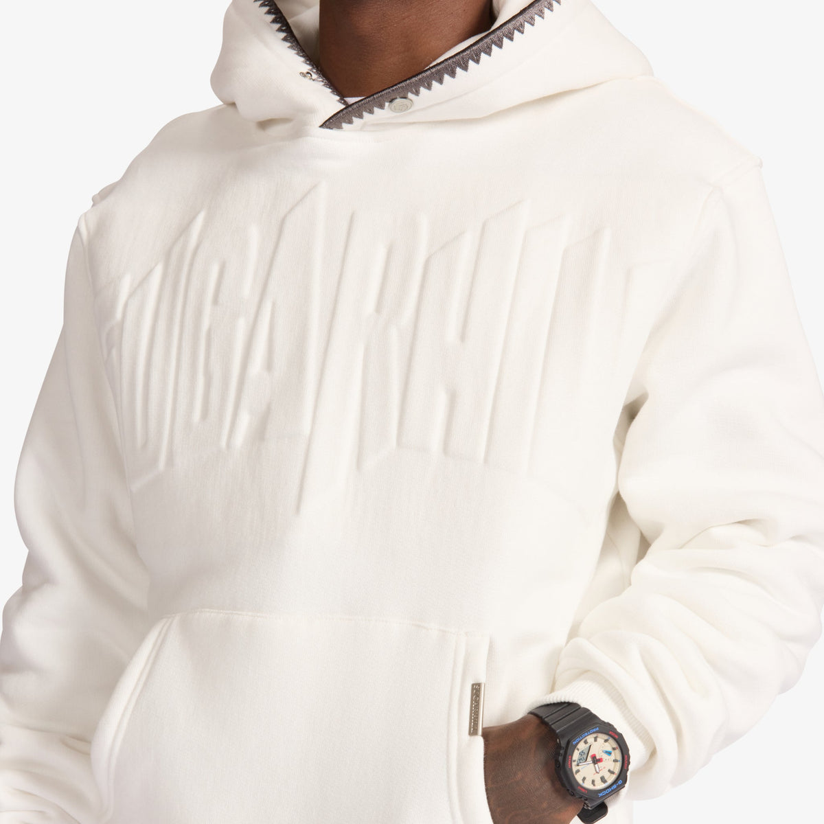 Sugarhill "Staring" Embossed Hoodie, White, embossed chest detail