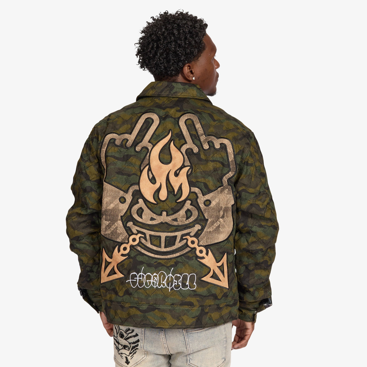 Sugarhill "Franz" Trucker Jacket, Camouflage, back on model