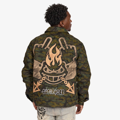 Sugarhill "Franz" Trucker Jacket, Camouflage, back on model