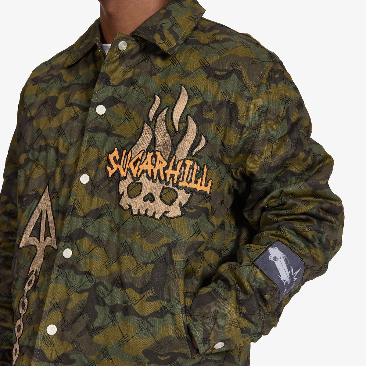 Sugarhill "Franz" Trucker Jacket, Camouflage, chest detail