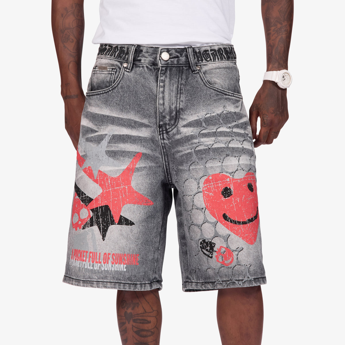 Sugarhill Sunshine Jorts, Gray Wash, front on model