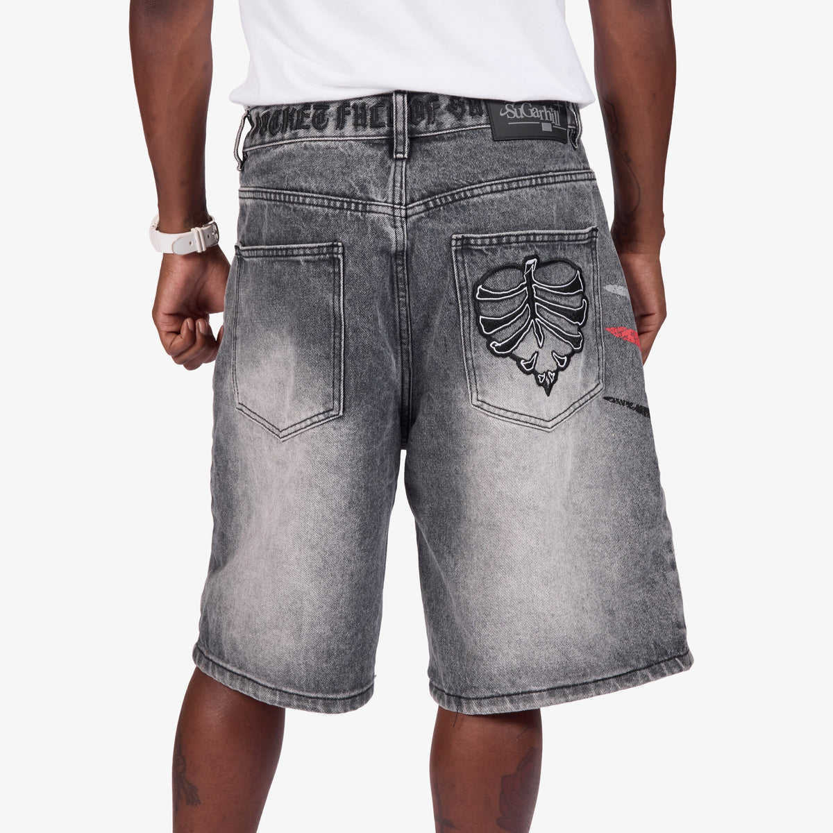 Sugarhill Sunshine Jorts, Gray Wash, back on model