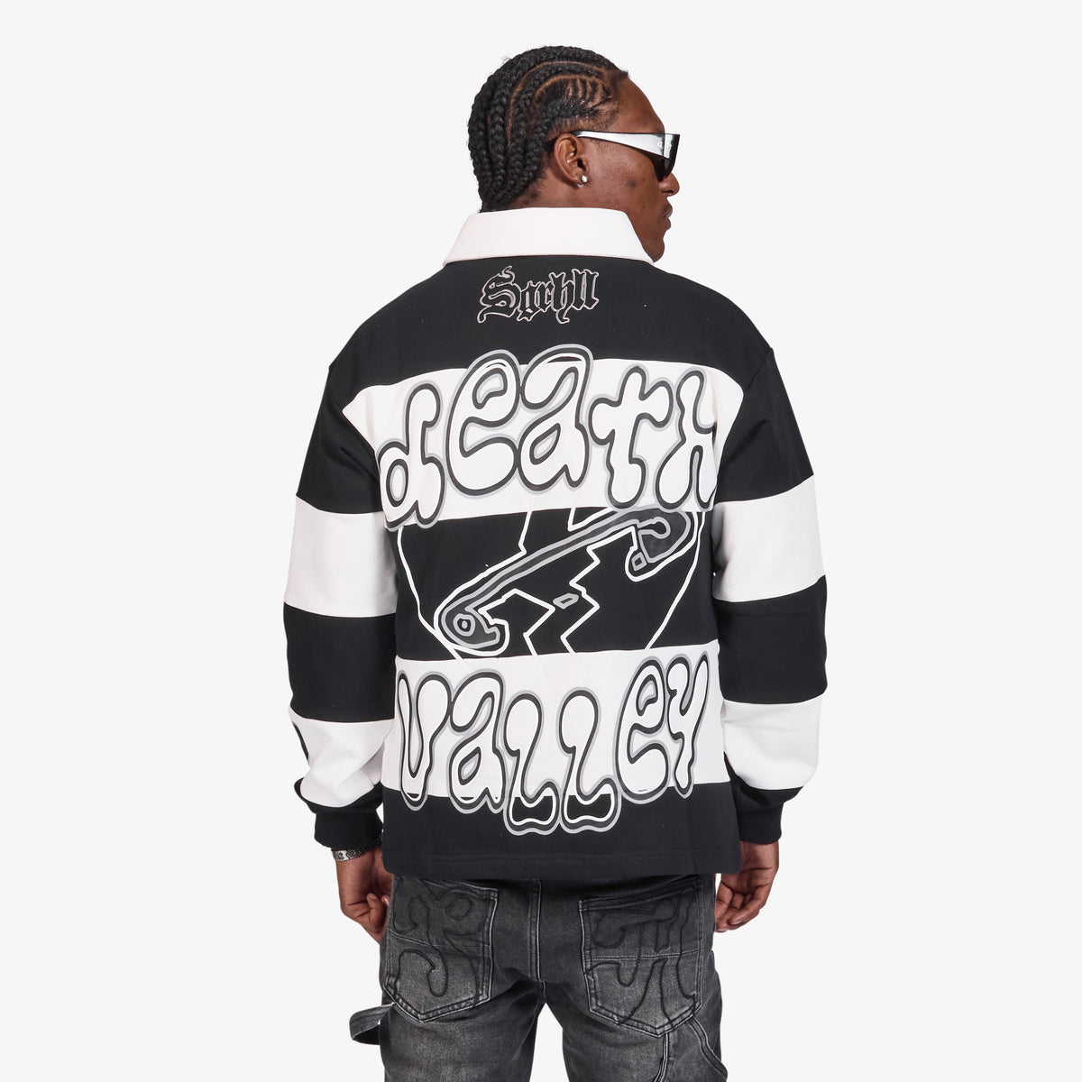 Sugarhill Together Long Sleeve Polo - Black/White, back on model