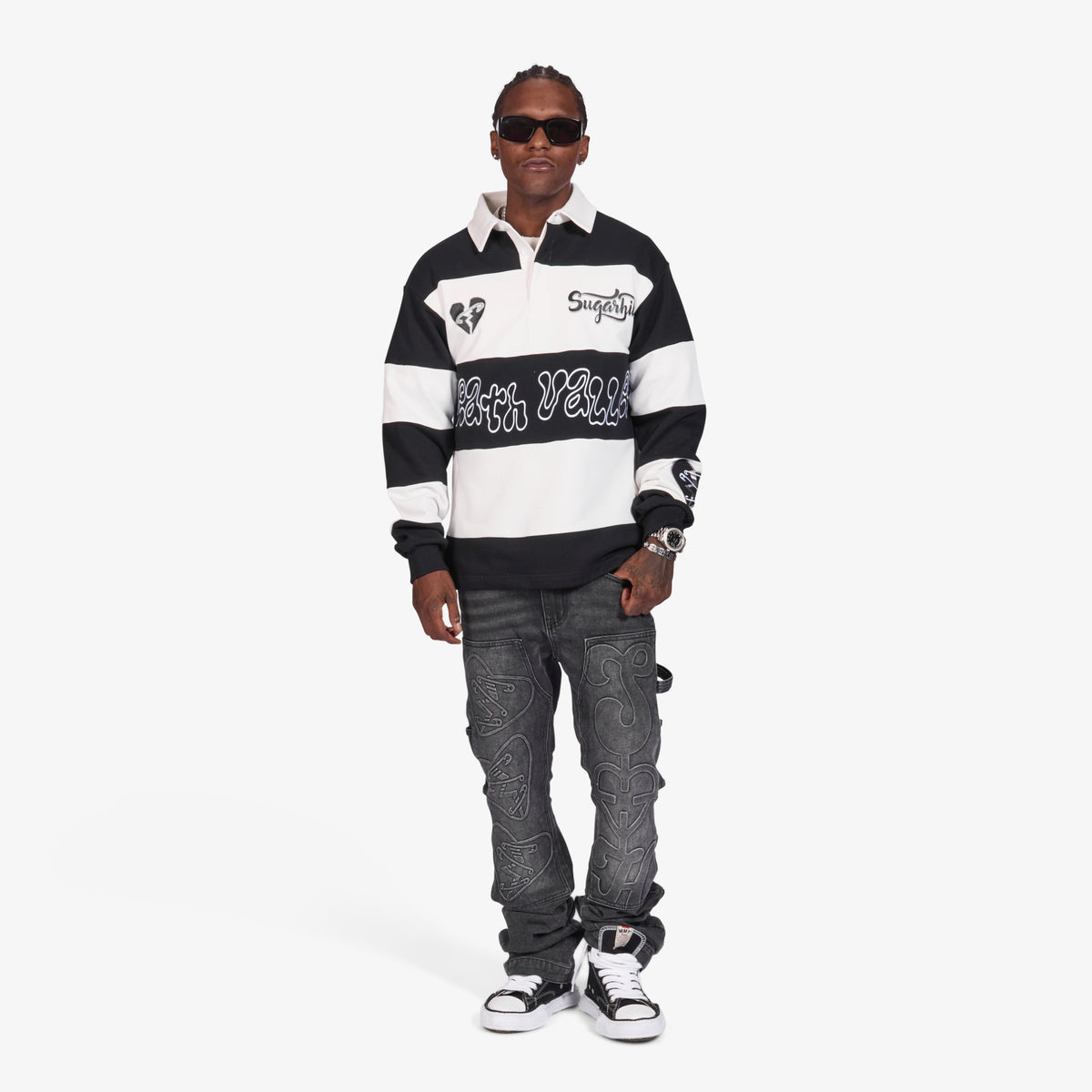 Sugarhill Together Long Sleeve Polo - Black/White, full length fit