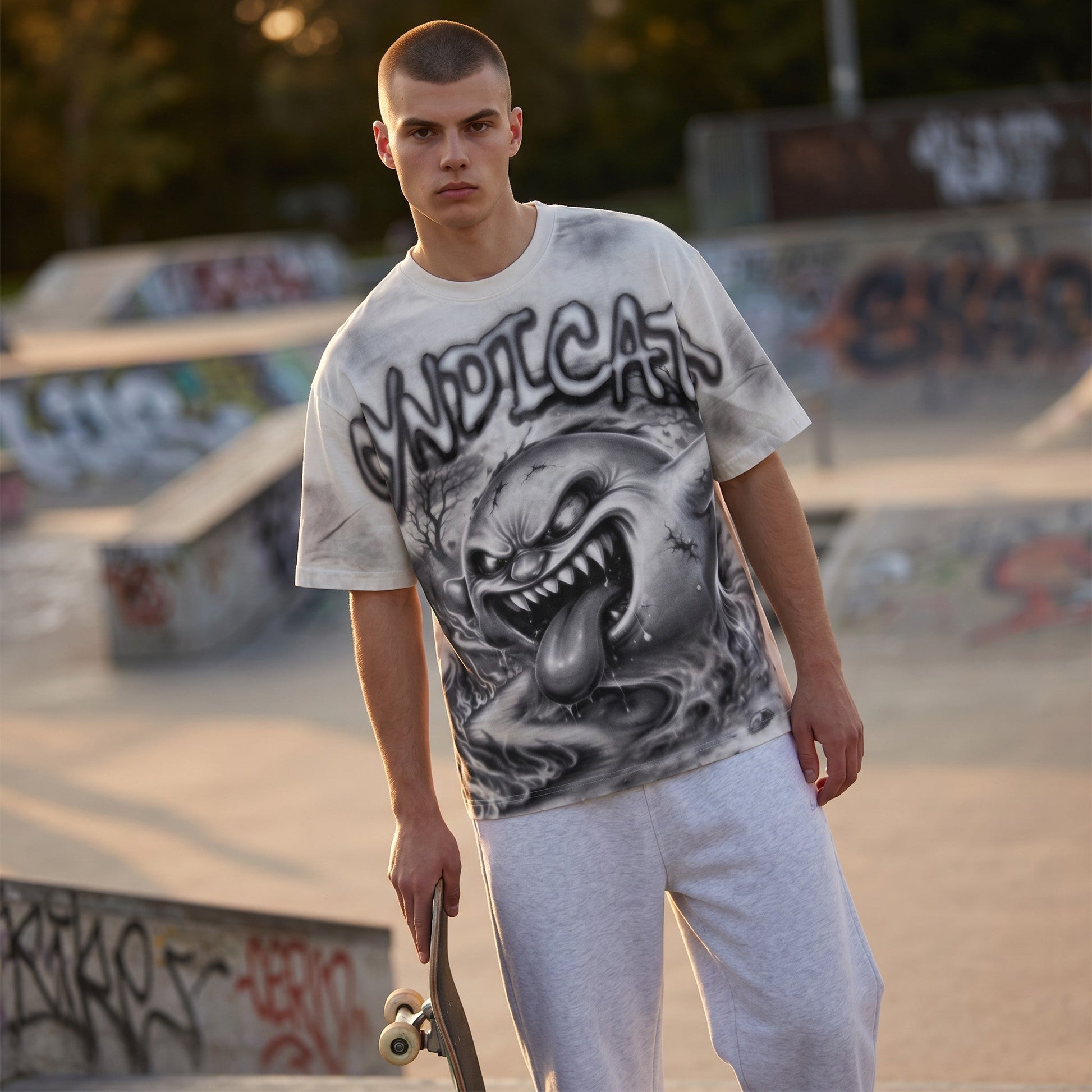 Syndicate Airbrush Ghost Tee from On Time Fashions – T-Shirt by Prestige Showroom, Birmingham AL’s 1 fashion store and premier destination for streetwear, suits, kids fashion, and big & tall