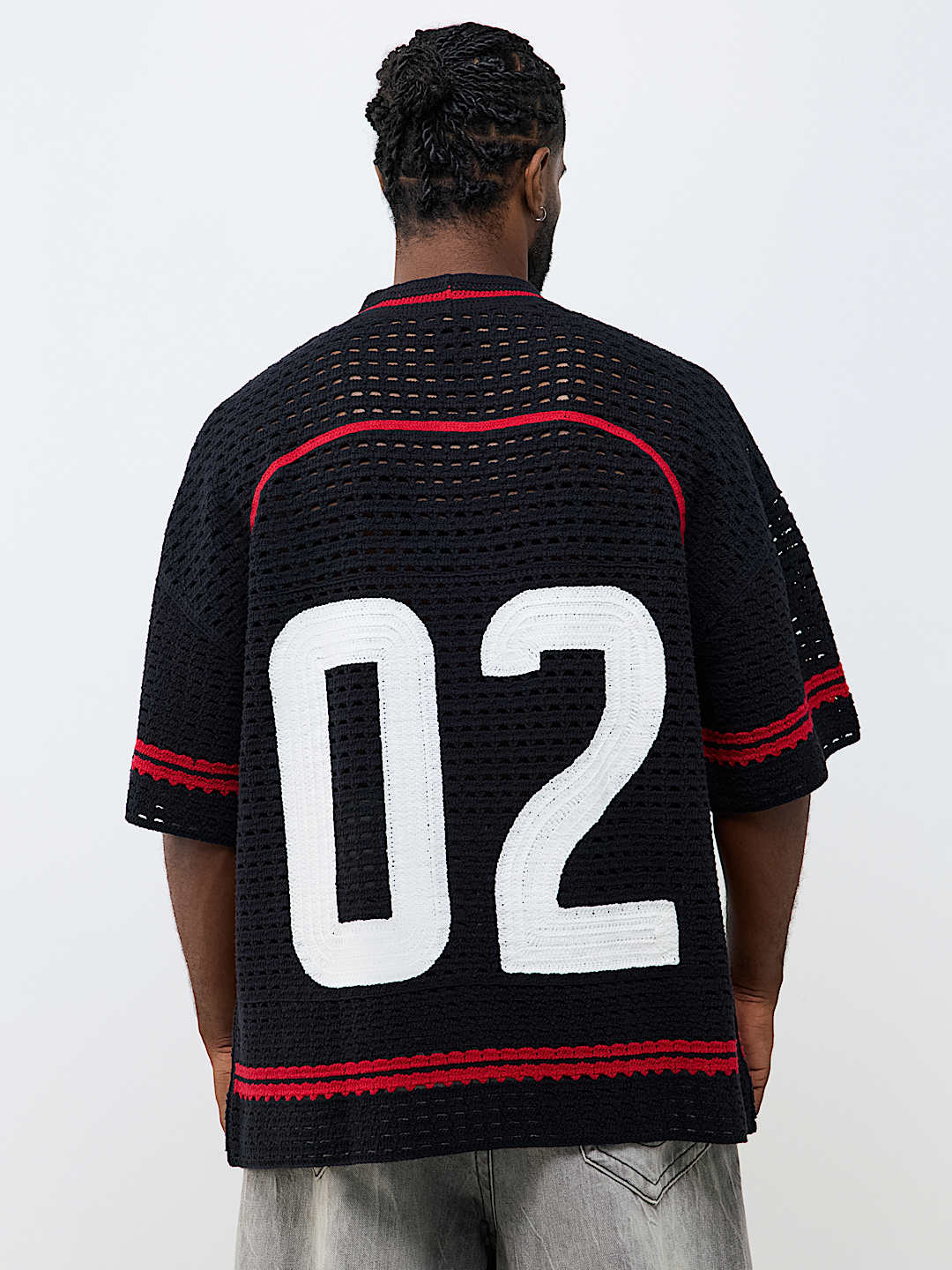 True Religion Crochet Football Jersey in Black, back view
