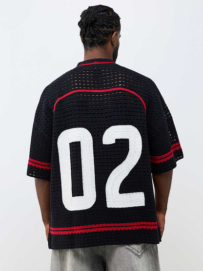 True Religion Crochet Football Jersey in Black, back view