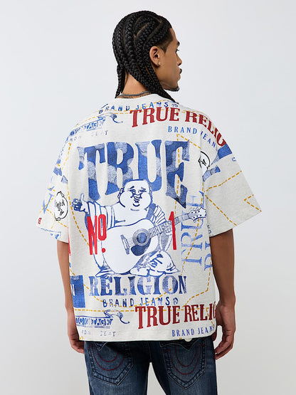 True Religion No. 1 Logo Heavyweight Oversized Tee in Natural, back view