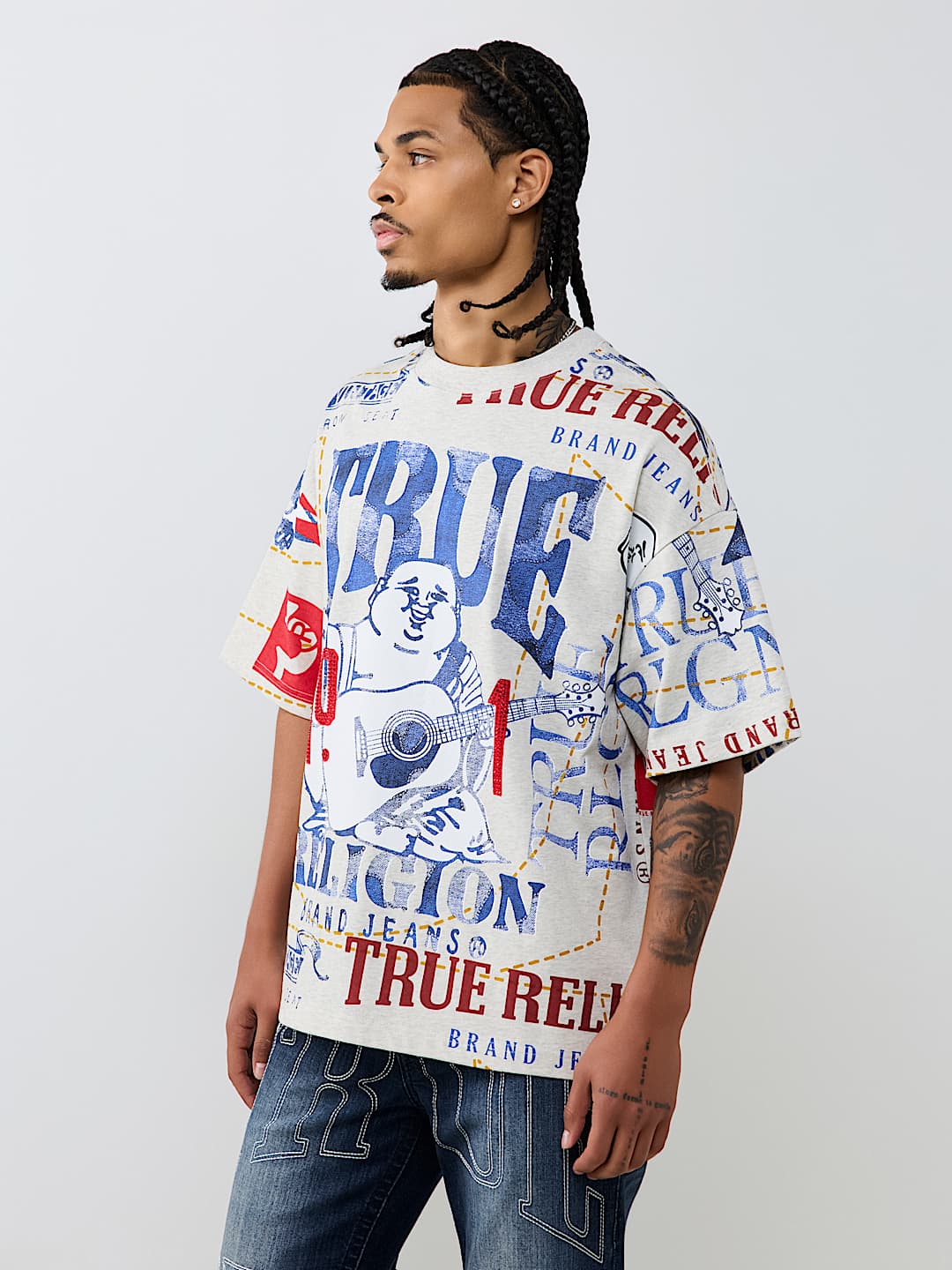True Religion No. 1 Logo Heavyweight Oversized Tee in Natural, front view
