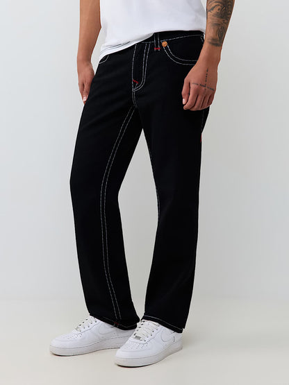 True Religion Ricky Embroidered Super T Straight Jeans in Black Rinse, side view