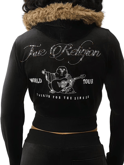 True Religion Crystal Velour Faux Fur Set from On Time Fashions – Women's Pants Set by True Religion, Birmingham AL’s 1 fashion store and premier destination for streetwear, suits, kids fashion, and big & tall
