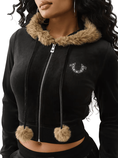 True Religion Crystal Velour Faux Fur Set from On Time Fashions – Women's Pants Set by True Religion, Birmingham AL’s 1 fashion store and premier destination for streetwear, suits, kids fashion, and big & tall
