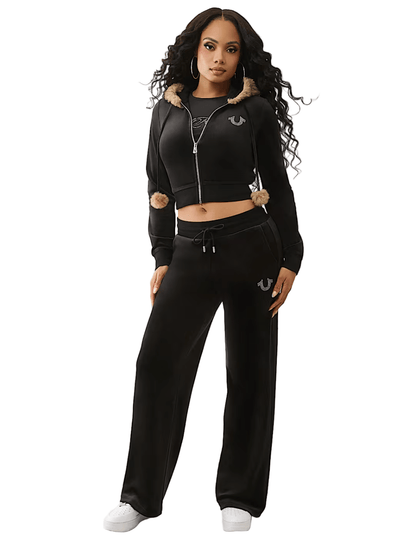 True Religion Crystal Velour Faux Fur Set from On Time Fashions – Women's Pants Set by True Religion, Birmingham AL’s 1 fashion store and premier destination for streetwear, suits, kids fashion, and big & tall