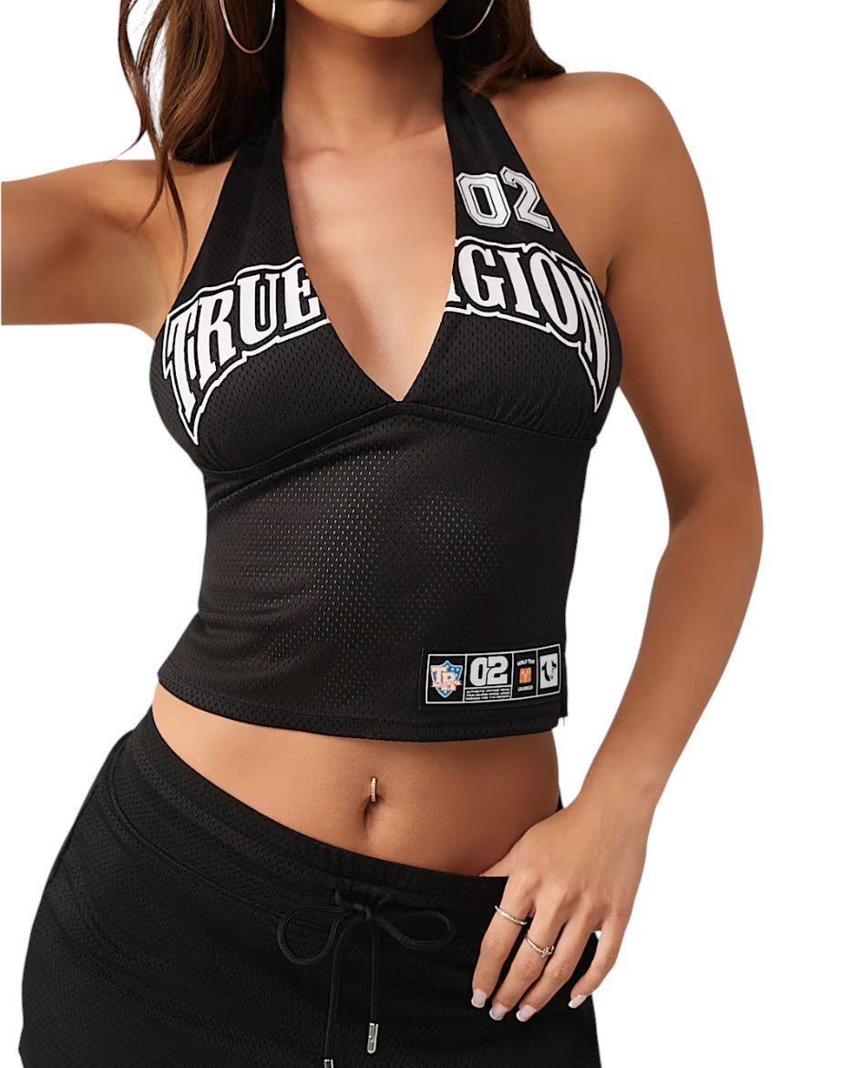 True Religion Printed Sporty Mesh Halter Top from On Time Fashions – Women's Tank by True Religion, Birmingham AL’s 1 fashion store and premier destination for streetwear, suits, kids fashion, and big & tall