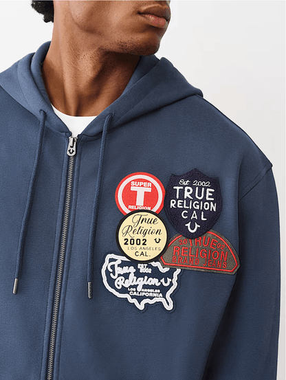 True Religion Vintage Patch Zip Hoodie from On Time Fashions – Hoodie by True Religion, Birmingham AL’s 1 fashion store and premier destination for streetwear, suits, kids fashion, and big & tall