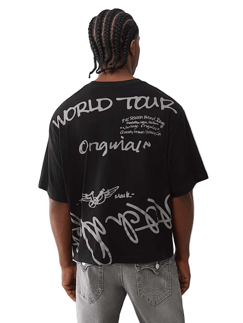 True Religion World Tour Script Boxy Tee from On Time Fashions – tee by True Religion, Birmingham AL’s 1 fashion store and premier destination for streetwear, suits, kids fashion, and big & tall